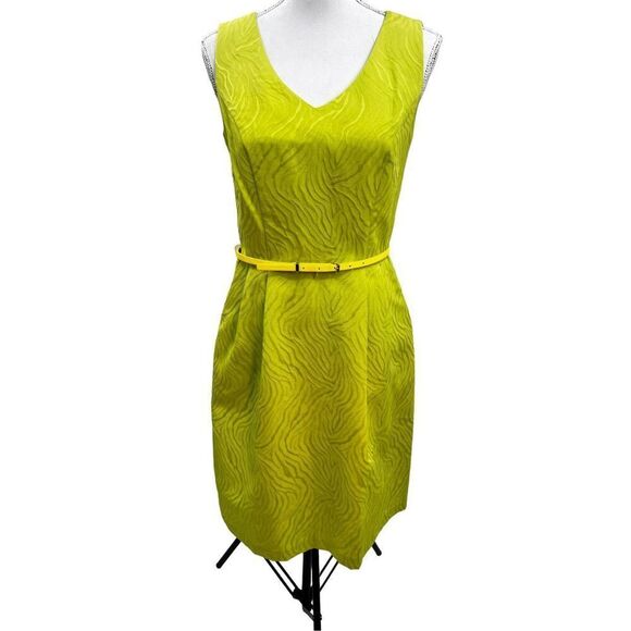 Ellen tracy  lime green belted short sleeve dress fully lined size 6 - Picture 1 of 13